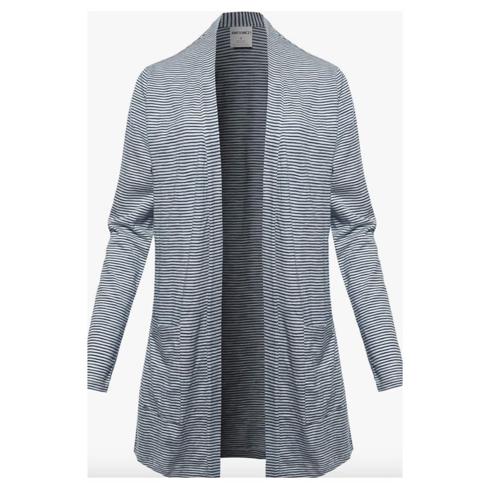 NEW Cielo Women's Lightweight Open Front Cotton Modal Cardigan Blue Stripe